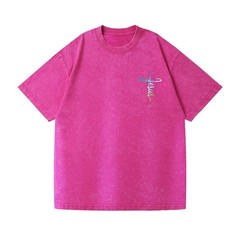 Unisex Jesus Cross Rainbow Graphic Washed T-Shirt Christian Faith Oversized Tee