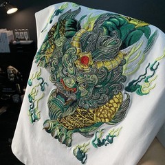 Men Embroidery Dragon Graphic T-Shirt Casual Short Sleeve Crewneck Cotton Tee