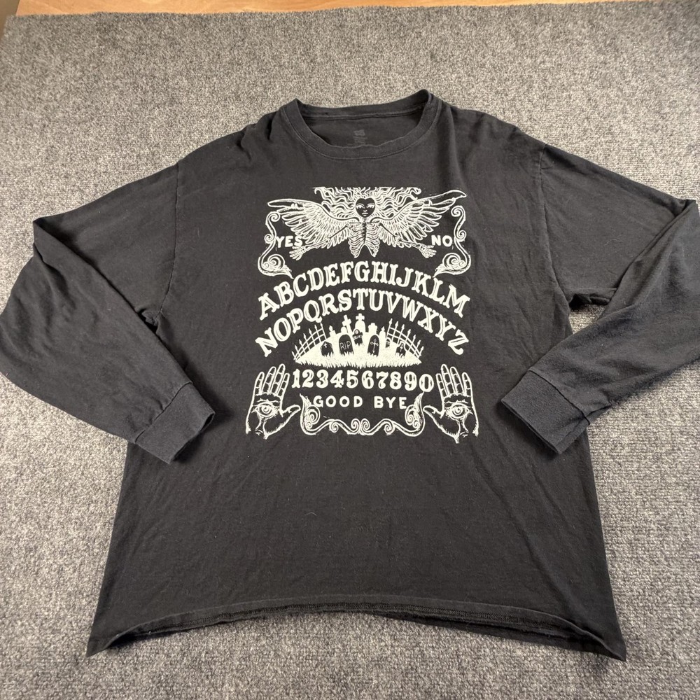Hanes Black Long Sleeve Graphic T-Shirt with Ouija Board XL #1307