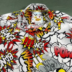 Oh Snap Drill Clothing Comic Pop Art Shirt Mens M Stretch Button Up Bang Pow