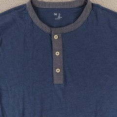 Gap Shirt Mens L Blue 100% Cotton Henley Short Sleeve Contrast Collar