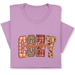 Cozy Season Fall T-Shirt – Autumn Plaid & Leopard Patchwork Tee