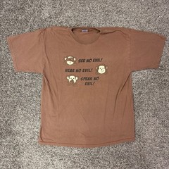Gildan Ultra Cotton Mens XL Brown Three Wise Monkeys Graphic T-Shirt Tee