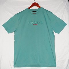 PRADA T-Shirt [Mens L] Teal Embroidered Red Made In Italy CLEAN!