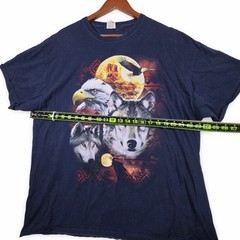 Wolf Eagle Moon Desert Nature Graphic Tee Navy Blue Mens Size 2XL Southwestern
