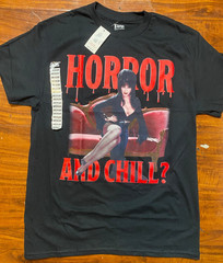 ELVIRA Mistress Of The Dark SEXY “Horror and Chill?” Black Graphic Tee- NWT