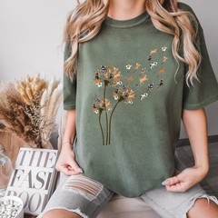 Cute Dog Flower Butterfly Shirt Dog Lover Animal Floral Puppy Nature Gift Tee