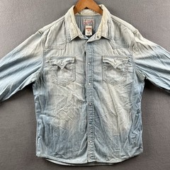 Vintage True Religion Denim Shirt Mens XXL Rolling Bones Jake Western Pearl Snap