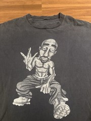 Vintage Tupac Distressed Tee Sz Large Black 90s Rap Tee Cartoon Caricature 2Pac