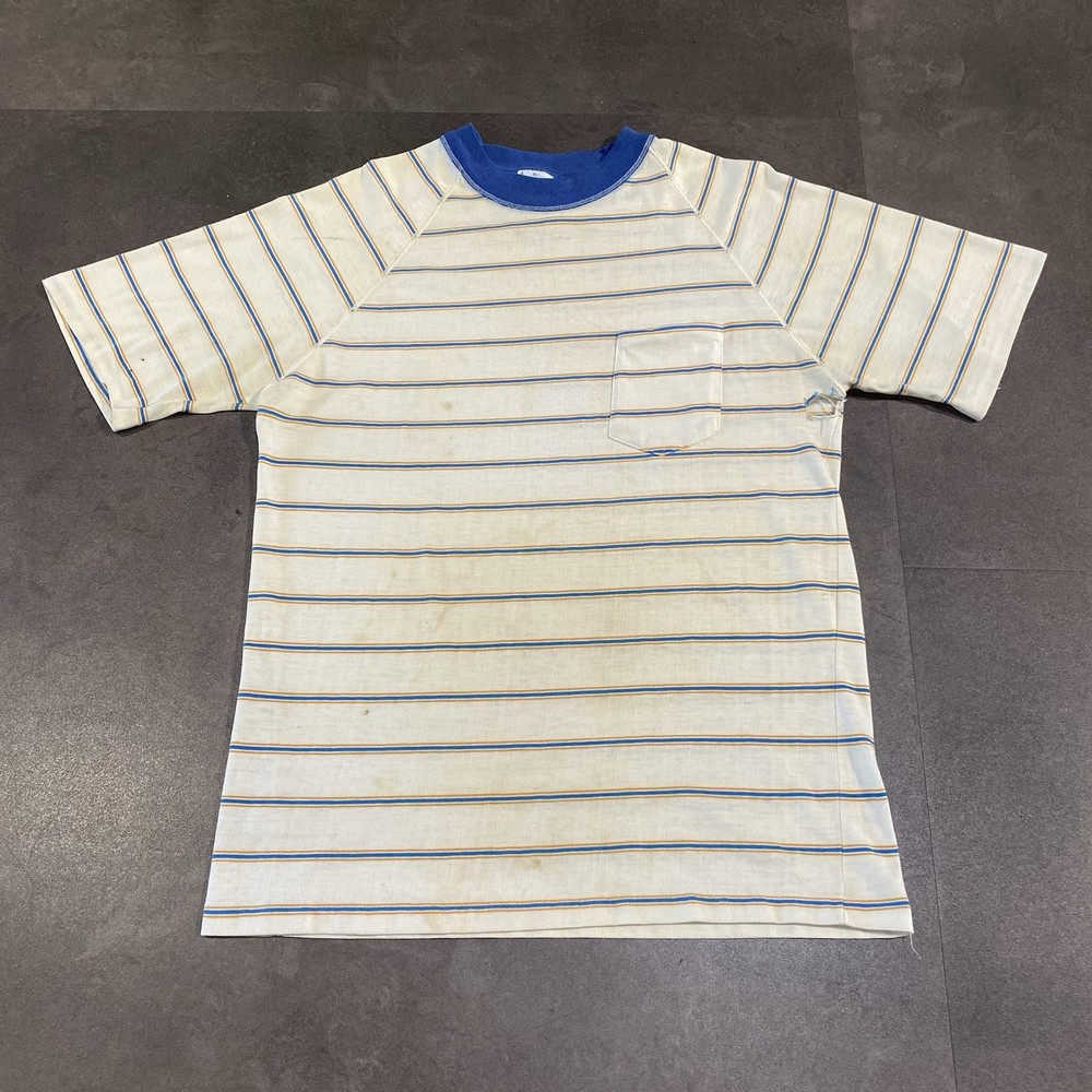 Vintage 60s 70s Montgomery Ward Striped T Shirt XL Distressed Worn Faded Surf