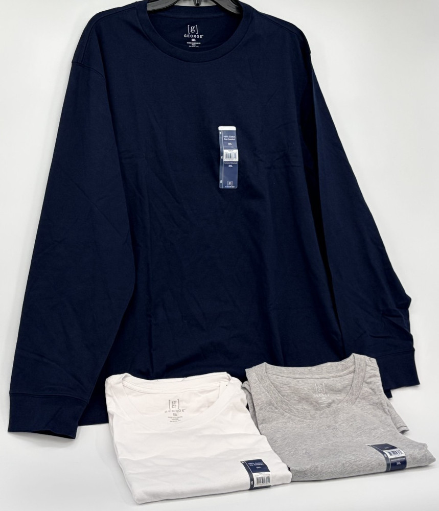 George Mens Long Sleeve Crew Neck Easy Care Causual T-shirts Cotton Lot of 3 3XL