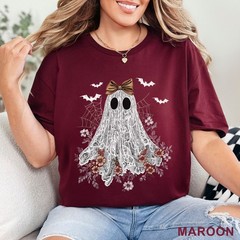 Halloween Lace Ghost Shirt, Cute Floral Ghost Shirt, Spooky Fall Floral, 203651