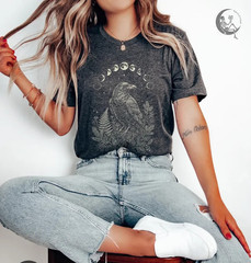 Raven Moon Phases Shirt, Gothic Crow T-Shirt, Dark Academia Celestial shirt