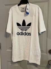 New Mens Adidas Short Sleeve Trefoil T-Shirt Size Small NWT White .