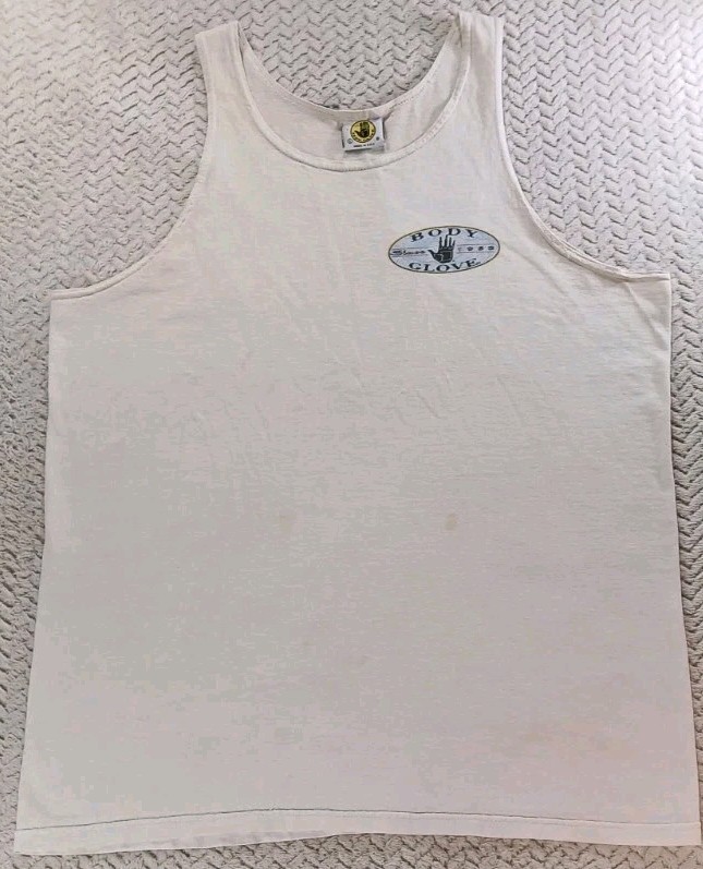 Body Glove Tank Top T-Shirt Mens Large White 90s Beach USA Made – Stained – VTG