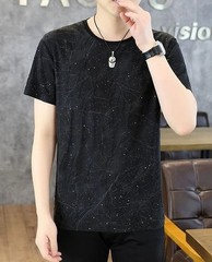 Men’s Trendy Ripped Sequins Graphic T-Shirt Casual Distressed Short Sleeve Top