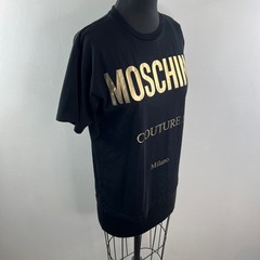 MOSCHINO Couture Black Gold Top Cotton Crew Neck Straight Hem Pullover Size XXS