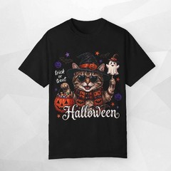 Cat Witch Halloween T-shirt | Trick or Treat Cute Kitten Graphic Tee,Spooky Gift