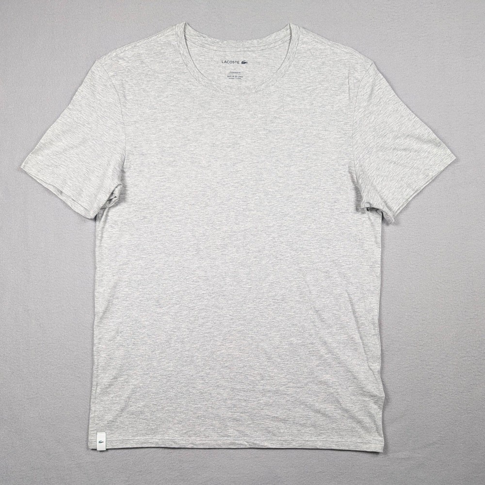 Lacoste T-Shirt Mens L Heather Grey Cotton Crew Neck Underwear Basic Logo Hem