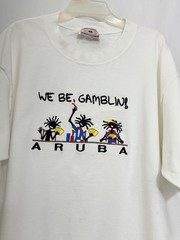 Vtg 90’s Aruba Size XL Souvenir Travel White T-Shirt Unisex WE BE GAMBLIN! EUC
