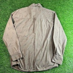 Vintage Oakley Logo Print Button Up Shirt Brown Stripe Y2K Mens Large Skate