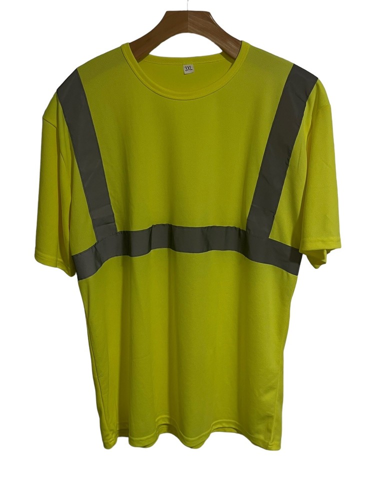 Safety Shirt Mens 3XL High Visibility Florescent Yellow Reflective Strips NEW