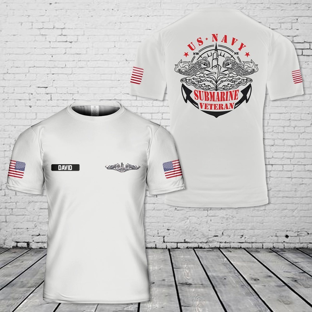 Custom Name US Navy Submarine Veteran 3D T-Shirt Military Navy AOP SHirt S-5XL