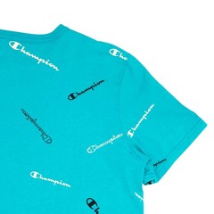 Champion Shirt Mens Medium Blue All Over Print Logo Graphic Tee T-Shirt Cotton
