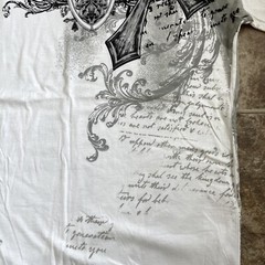 VTG ODM Men’s Faith V-Neck XL T-Shirt Cross Graphic Tee Affliction Style Y2K