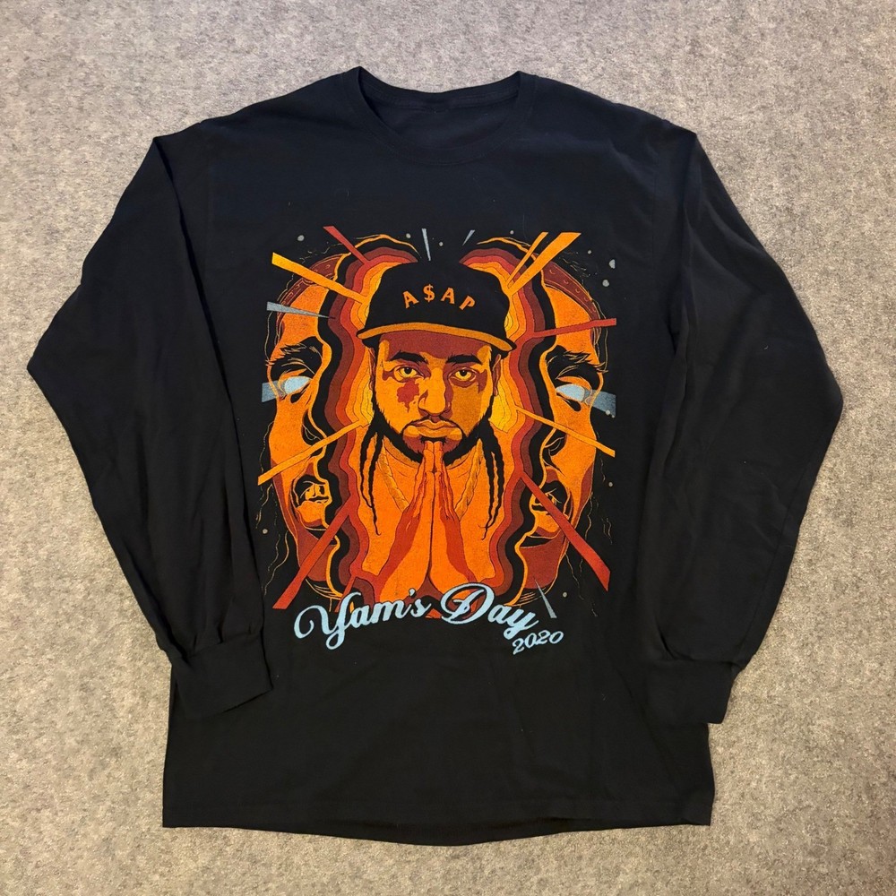ASAP Mob Yams Day 2020 Long Sleeve Graphic T-Shirt Black Mens Medium Concert Rap