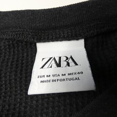 ZARA Mens T Shirt Waffle Knit Black Rounded Hem Hi Low Crew Neck Size M