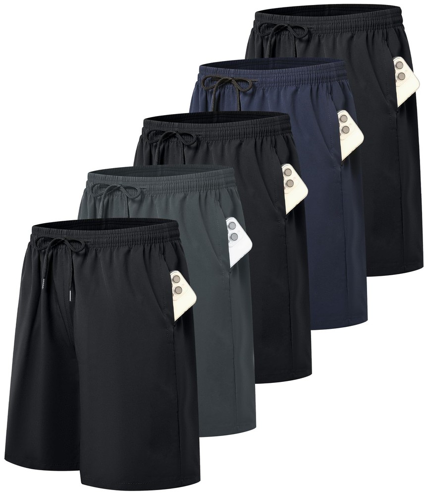 Kinglaman 5 Pack Mens Athletic Gym Workout Medium, 3 Black 1 Blue 1 Gray