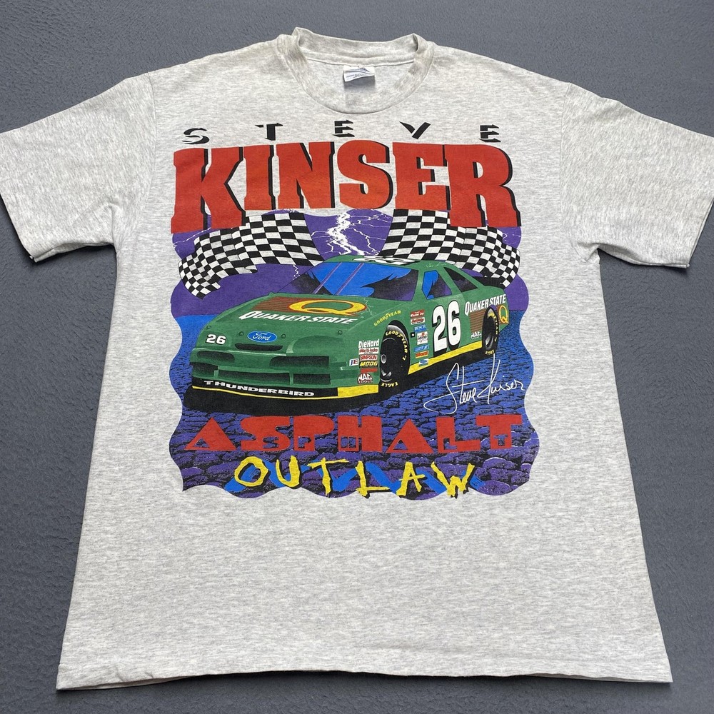 Vintage Steve Kinser Shirt Mens Large Gray Asphalt Outlaw NASCAR 26 1995 90s