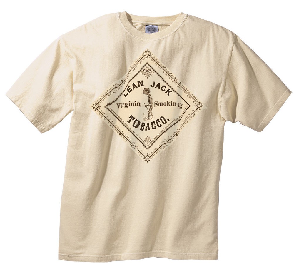 LEAN JACK Vintage VIRGINIA USA Smoking TOBACCO T-Shirt 100% Cotton CIGAR LABEL