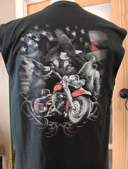 MOTORCYCLE BIKER T Shirt Sleeveless V Twin Wolf PATRIOTIC AMERICAN FLAG Pocket