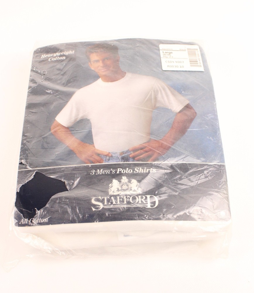 Stafford Polo Men’s L 42-44 Heavyweight 3 Pack Crew Neck White NOS Vintage