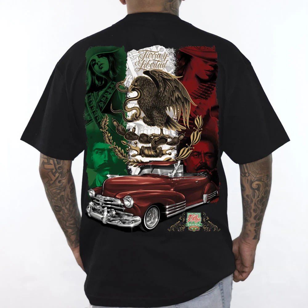 Tierra Y Libertad Men’s Shirt Dyse One Chicano Tattoo Art Mexican Flag Lowrider