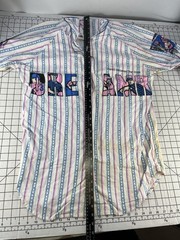 Vtg 90s Nite Dreamr Baseball Sleep Shirt Striped Pink Blue Graphic Oversized 80s