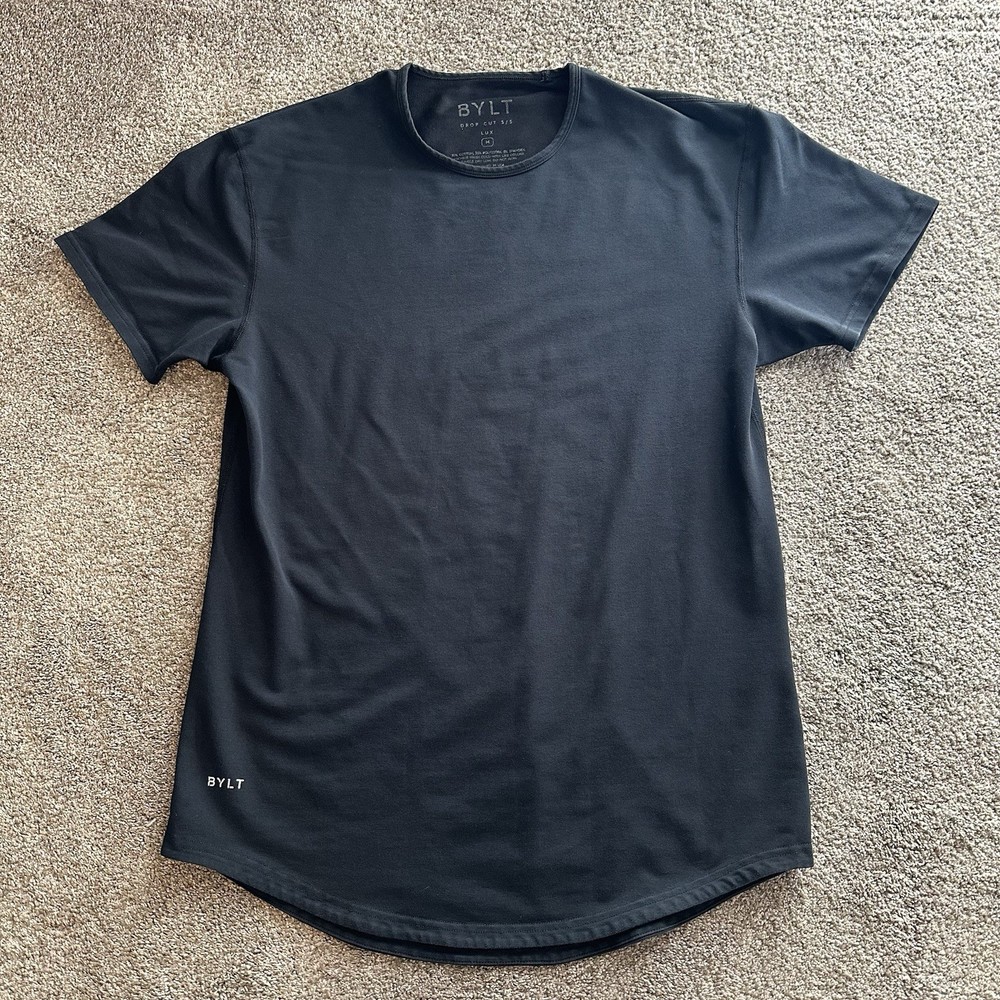 BYLT Shirt Men Medium Black Solid Drop Cut Lux Basic Tee Essential Crew Neck M