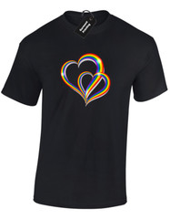 2 PRIDE HEARTS MENS T SHIRT GAY PRIDE LGBTQ COMMUNITY LESBIAN RAINBOW FLAG TOP