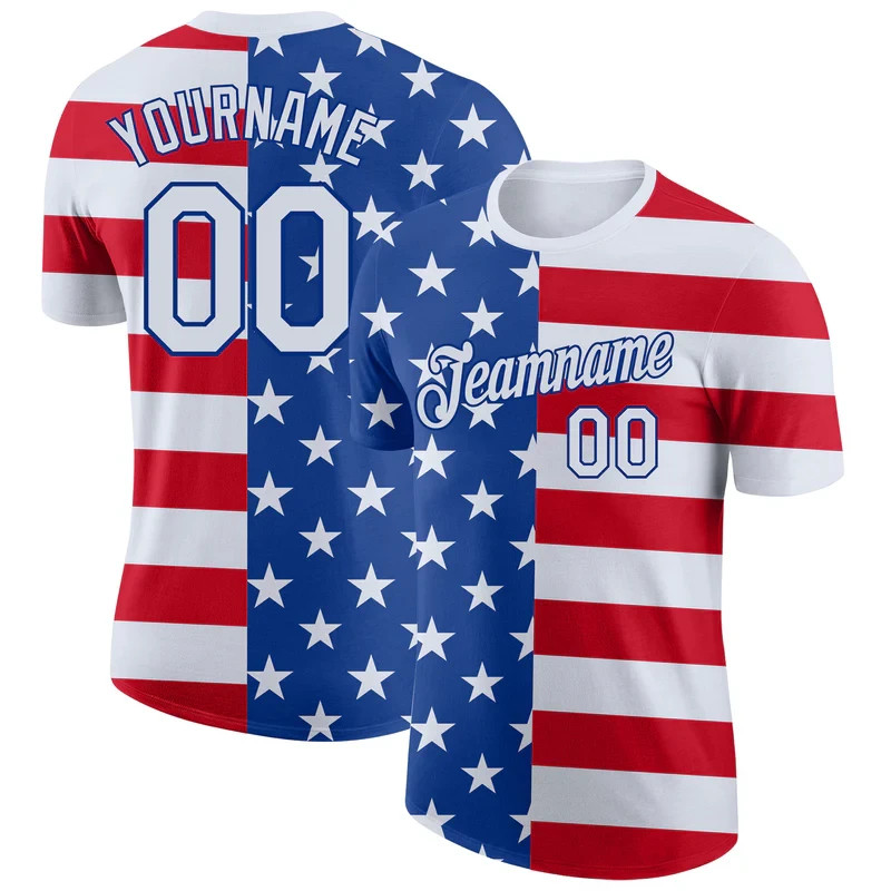 Custom Royal White-Red 3D American Flag Performance T-Shirt HS1142