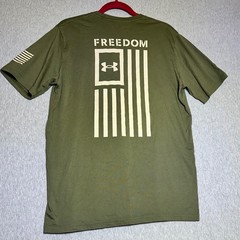 Patriotic Under Armour Freedom T Shirt Mens Large Olive Green Tactical Flag