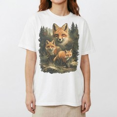Red Fox Family Watercolor Splash Forest T-Shirt Wildlife Nature Lover Animal Tee