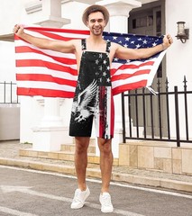 Men’s Outfits 4th of July Adjustable Strap Rompers Usa Eagle American Overall…