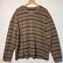 Faded Glory Mens 2XL Brown Striped V-Neck Long Sleeve Ribbed Knit Shirt RN52469