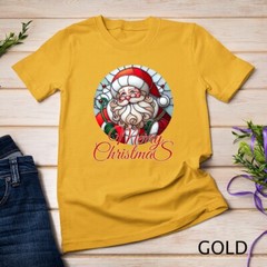 Jolly Stained Glass Santa Claus Face Graphic Tee Funny Christmas Unisex T-shirt