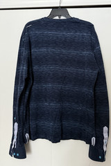 Maceoo Paris USA Shirt Men 6 / 2XL Navy V Neck Flip Cuff Long Sleeve