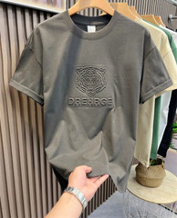 New Men Fashion Trend Tiger Embroidery Summer Short Sleeve Luxury Cotton T-Shirt
