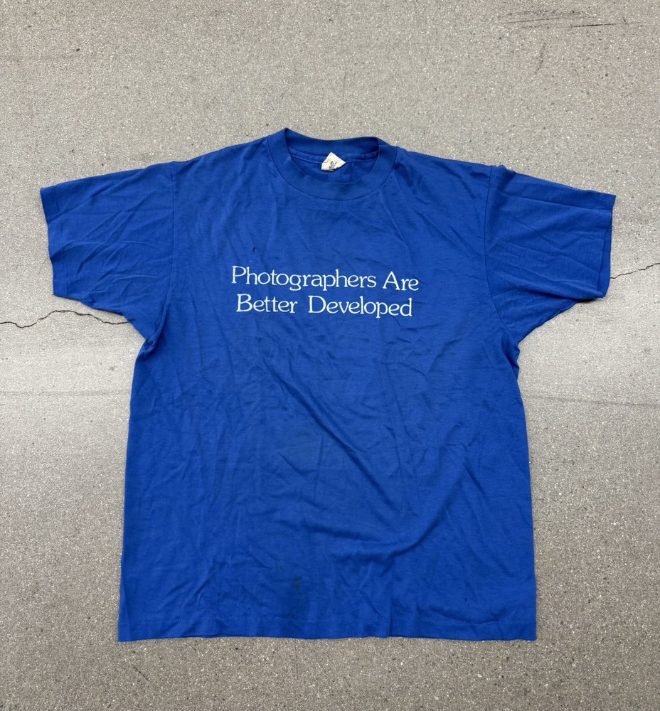 True Vintage 80’s Photographers Comedy Humor Funny Graphic T-shirt Men’s L Blue