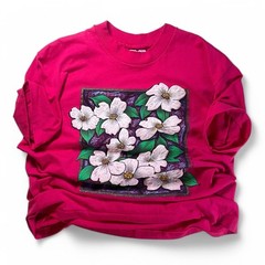 Vtg 90s North Carolina Dogwood Flowers Art T-Shirt 1991 Pink Single Stitch Large